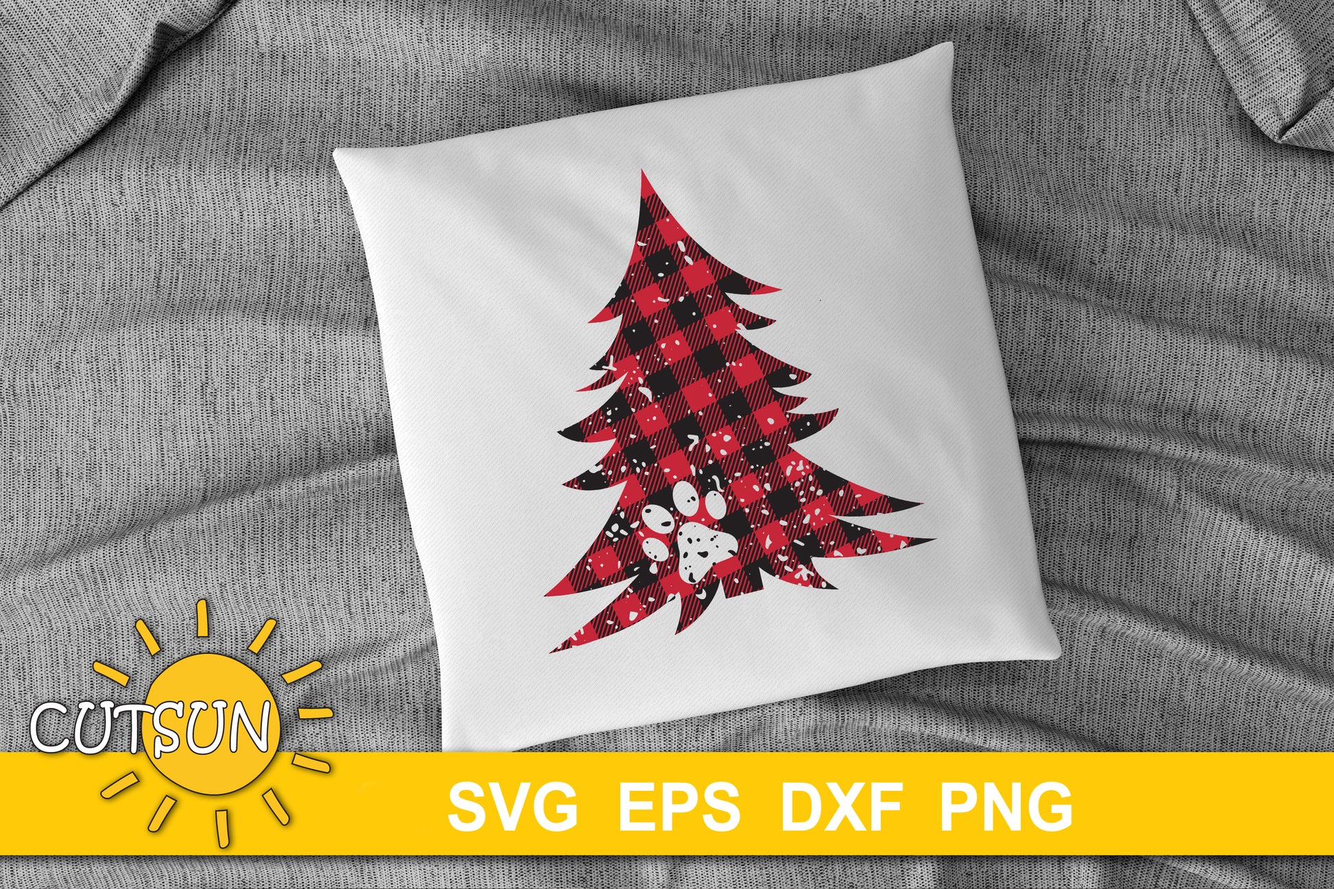 Distressed Christmas tree with a paw print SVG