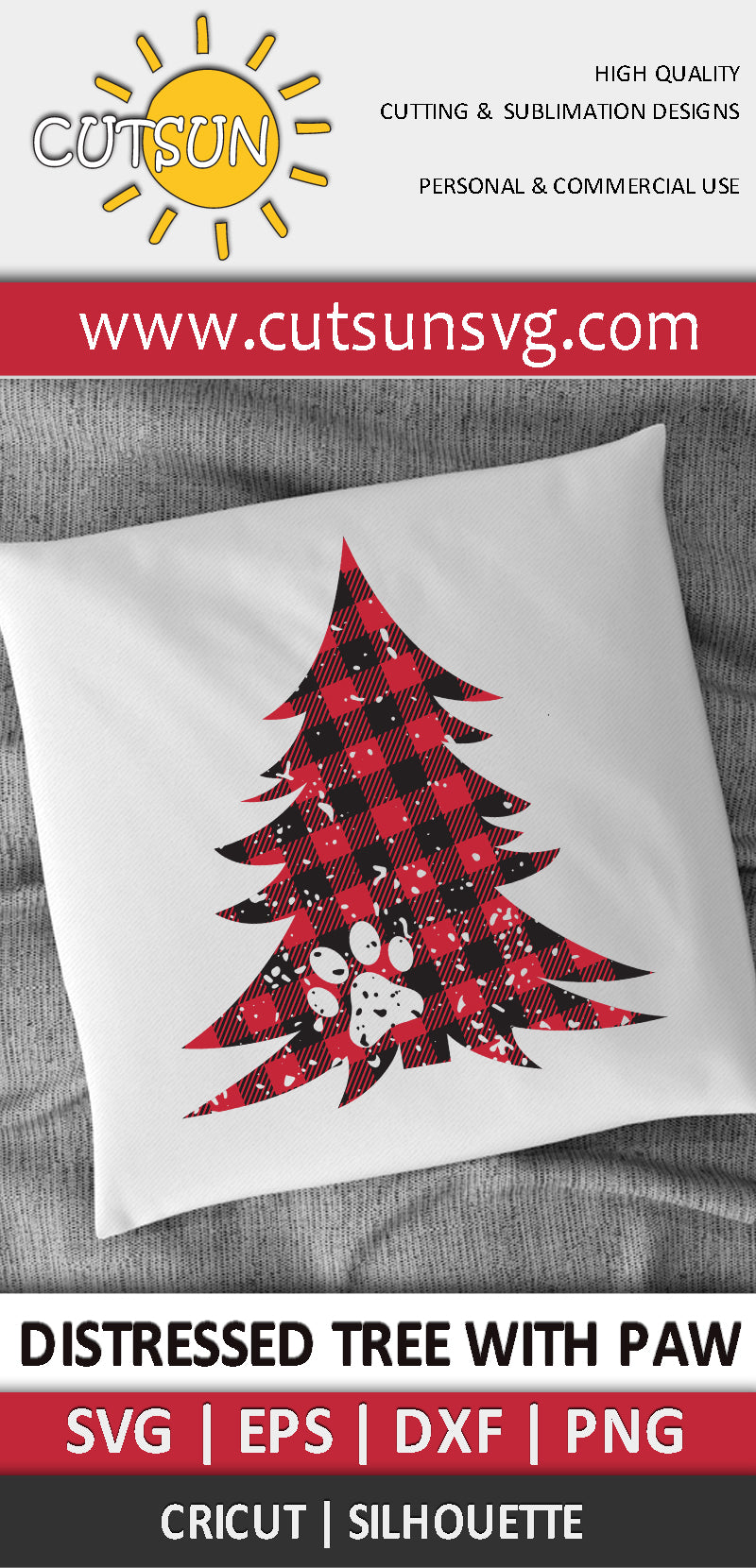 Distressed Christmas tree with a paw print SVG