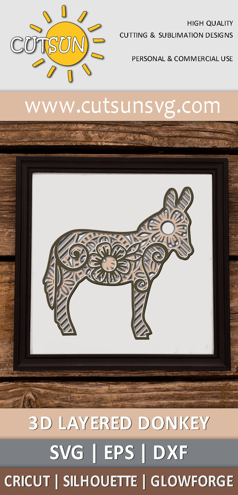 3D Layered Donkey SVG