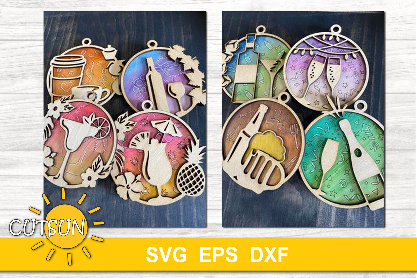 Cocktail Christmas Ornaments SVG Bundle | Holiday Drink Ornament SVG | Festive Cocktail SVG Laser Cut File