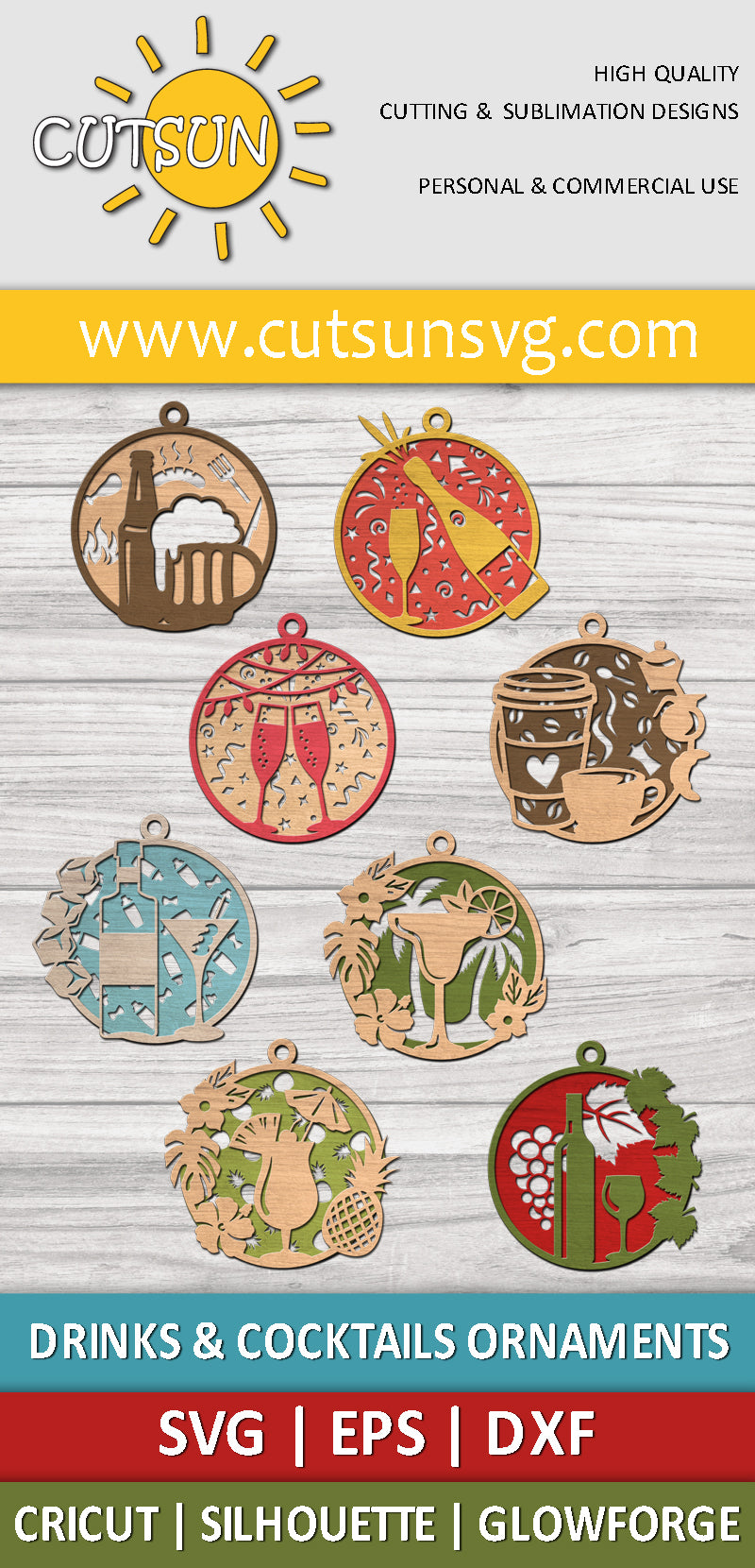 Drinks and Cocktails Christmas ornaments SVG bundle