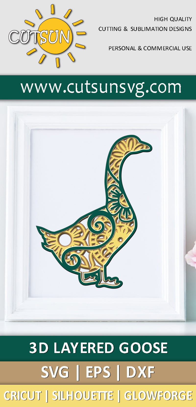 3D Layered Goose Mandala SVG - 5 layers