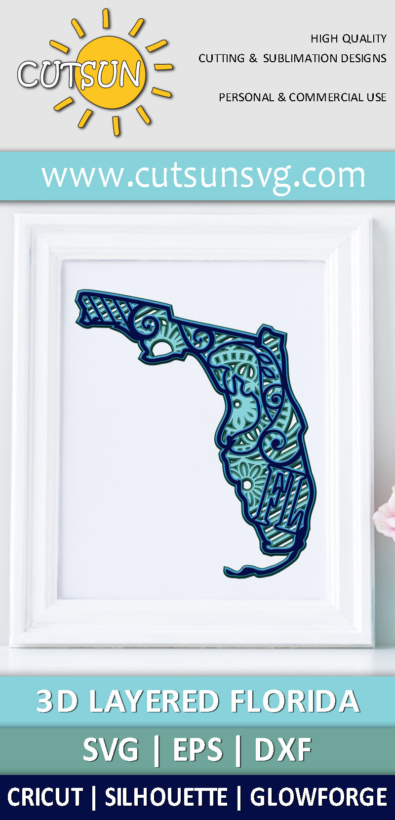 3D Layered Florida State Mandala SVG - 5 layers