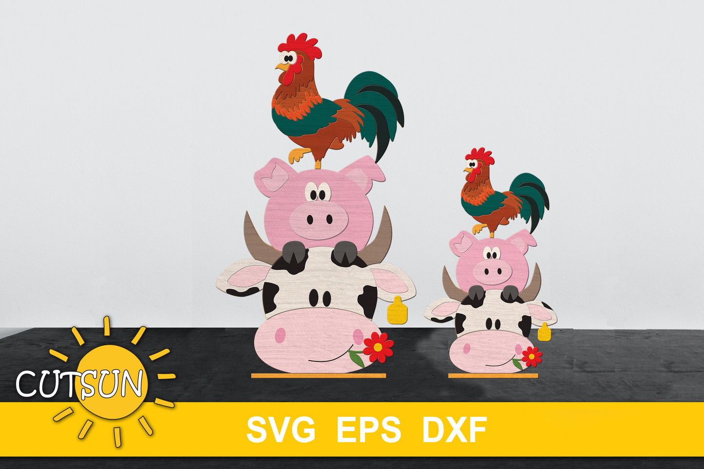 Farmhouse standing sign SVG | Cow, pig and rooster standing sign