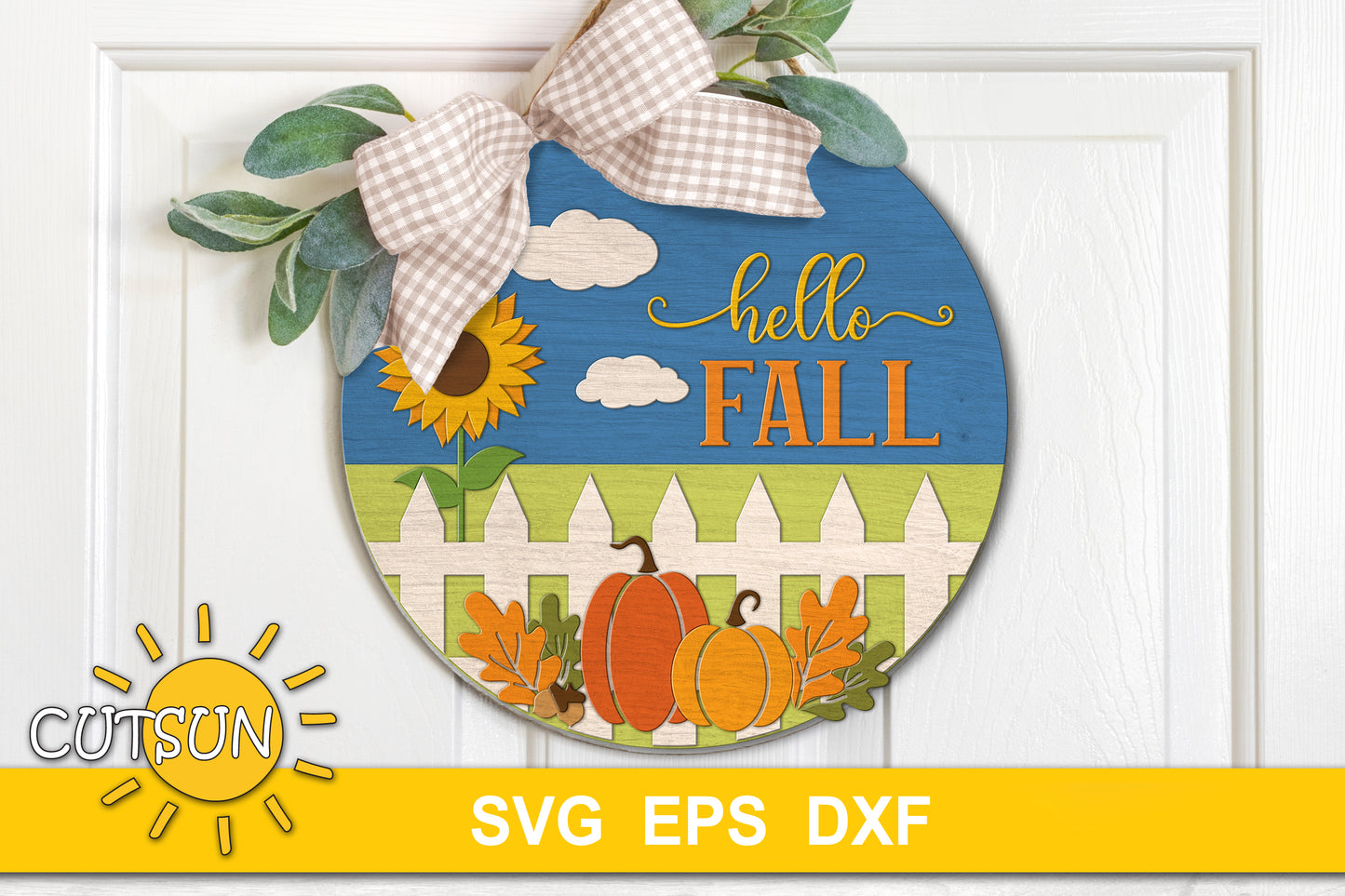 Hello Fall Round sign SVG | Hello Fall Door hanger SVG Laser cut file