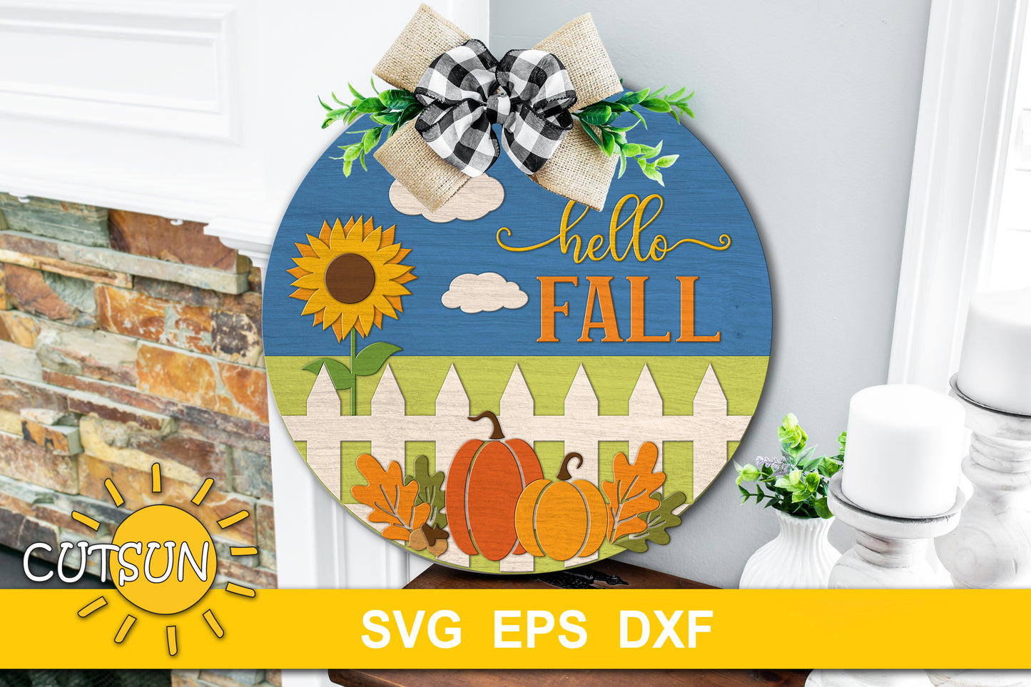 Hello Fall Round sign SVG | Hello Fall Door hanger SVG Laser cut file