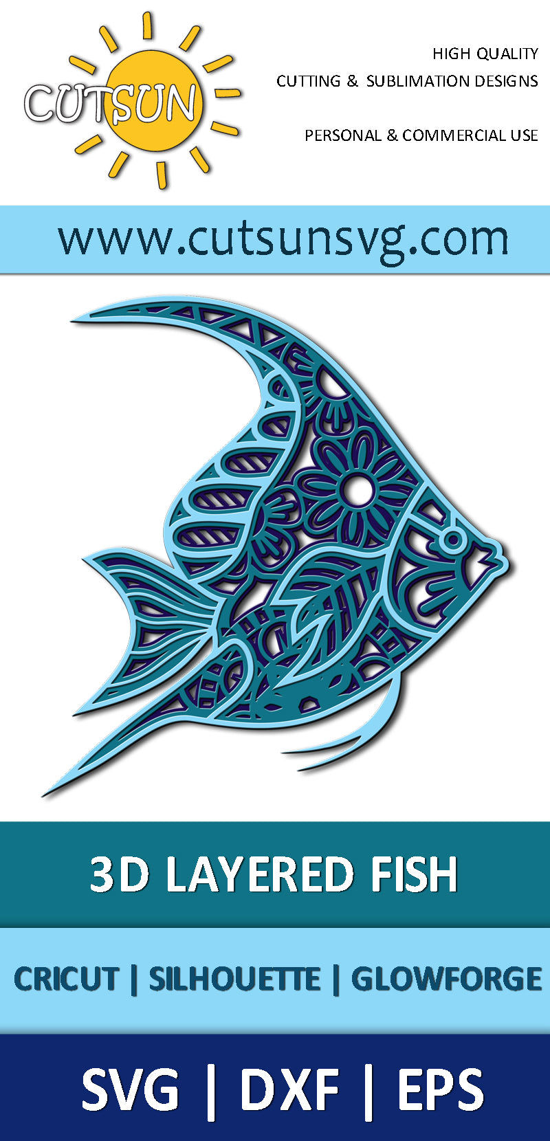 3D layered Fish SVG Pinterest