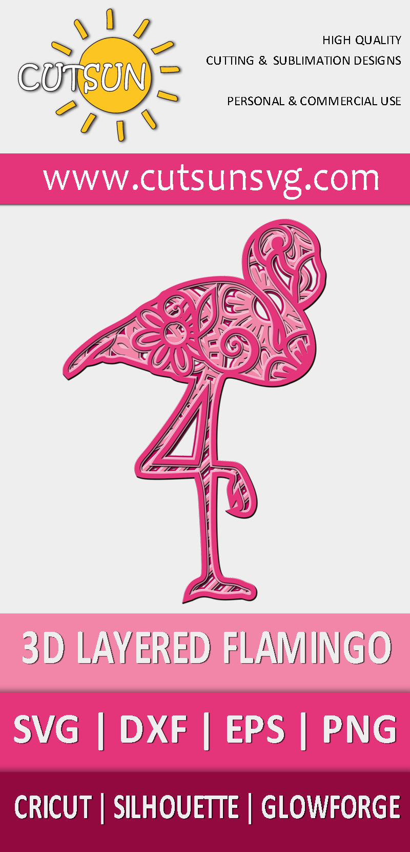 3D layered Flamingo SVG