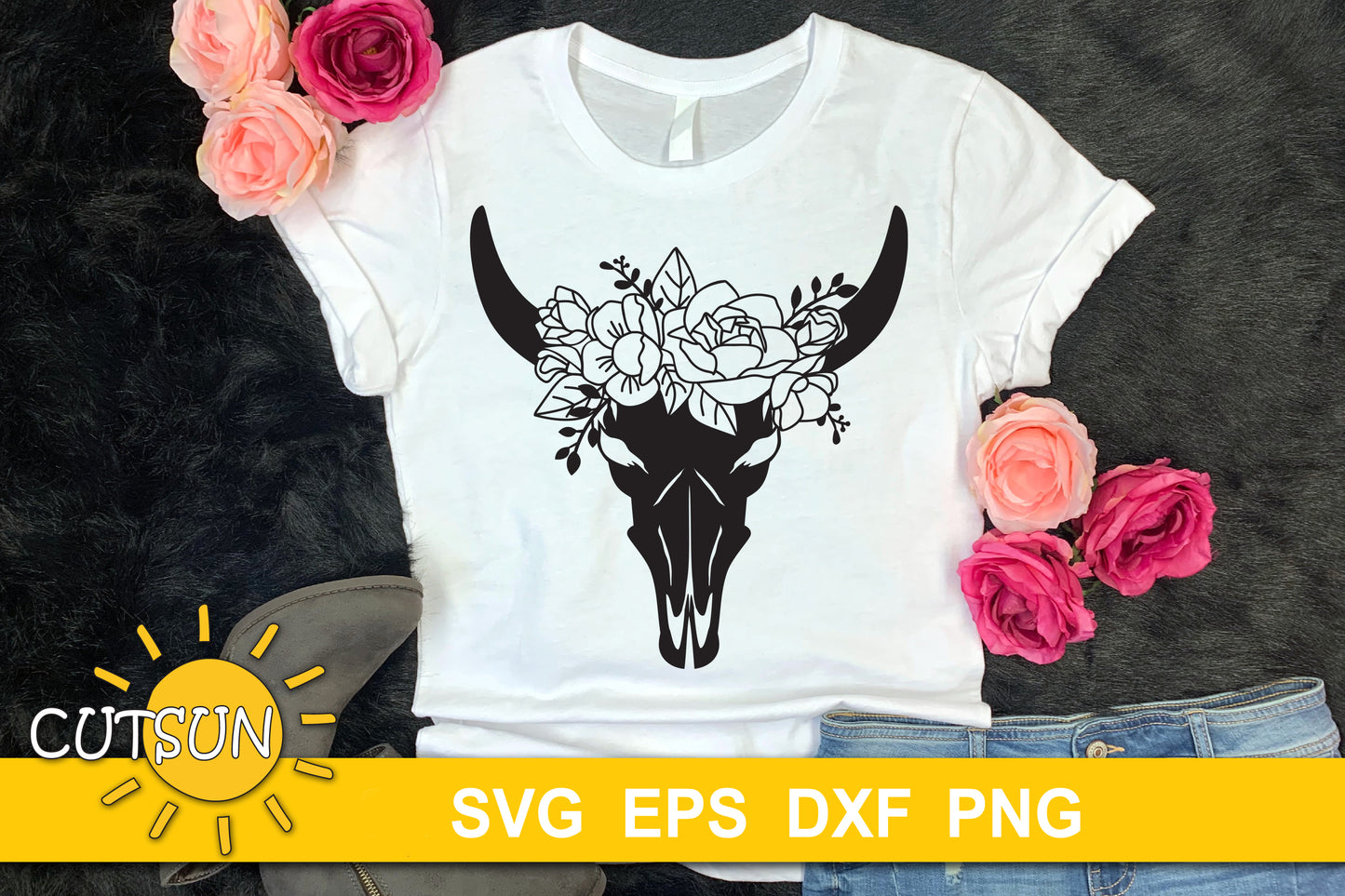 Floral Cow Skull SVG