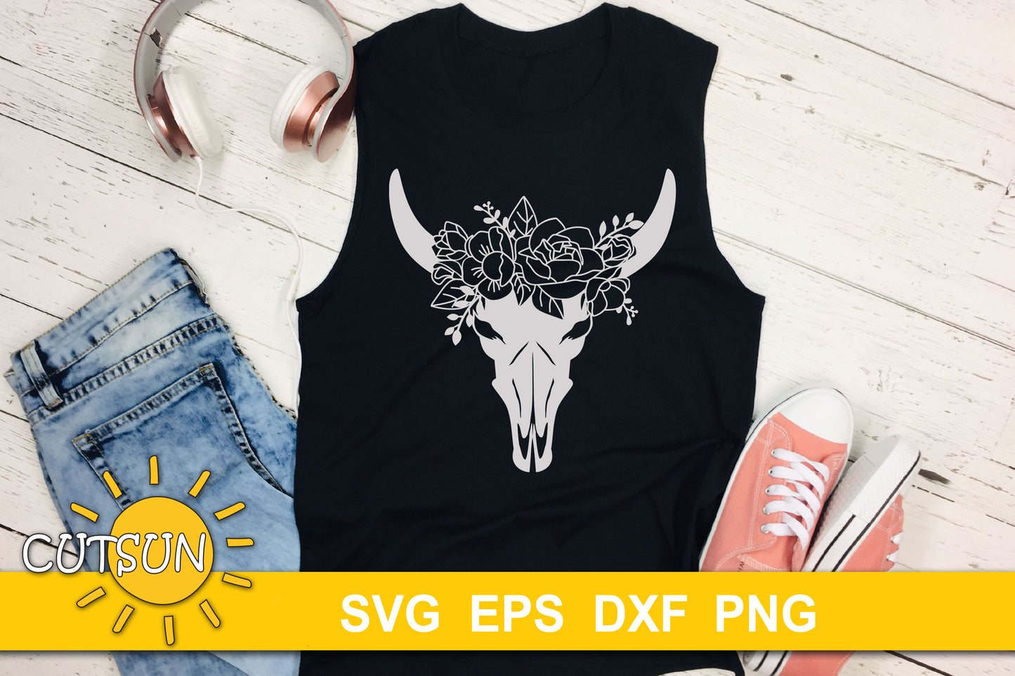 Floral Cow Skull SVG