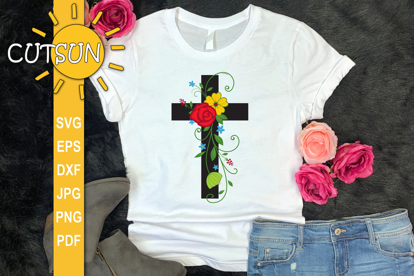 Cross SVG cut file for crafters | Floral cross SVG cut file