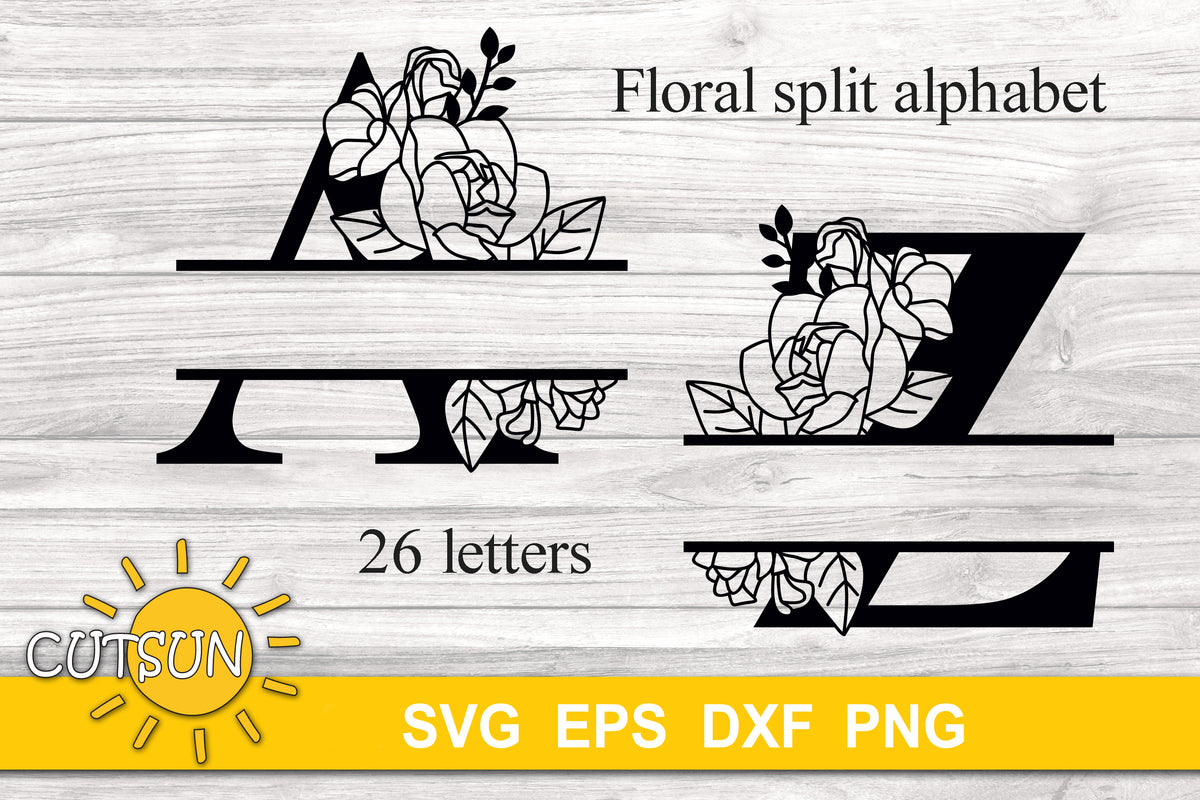 Floral Split Alphabet SVG 26 letters, Split Monogram SVG, 2