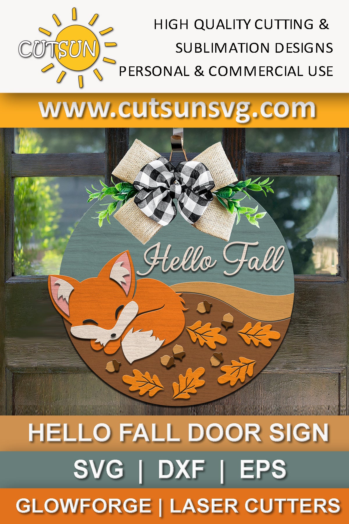 Sleeping Fox Hello Fall sign SVG