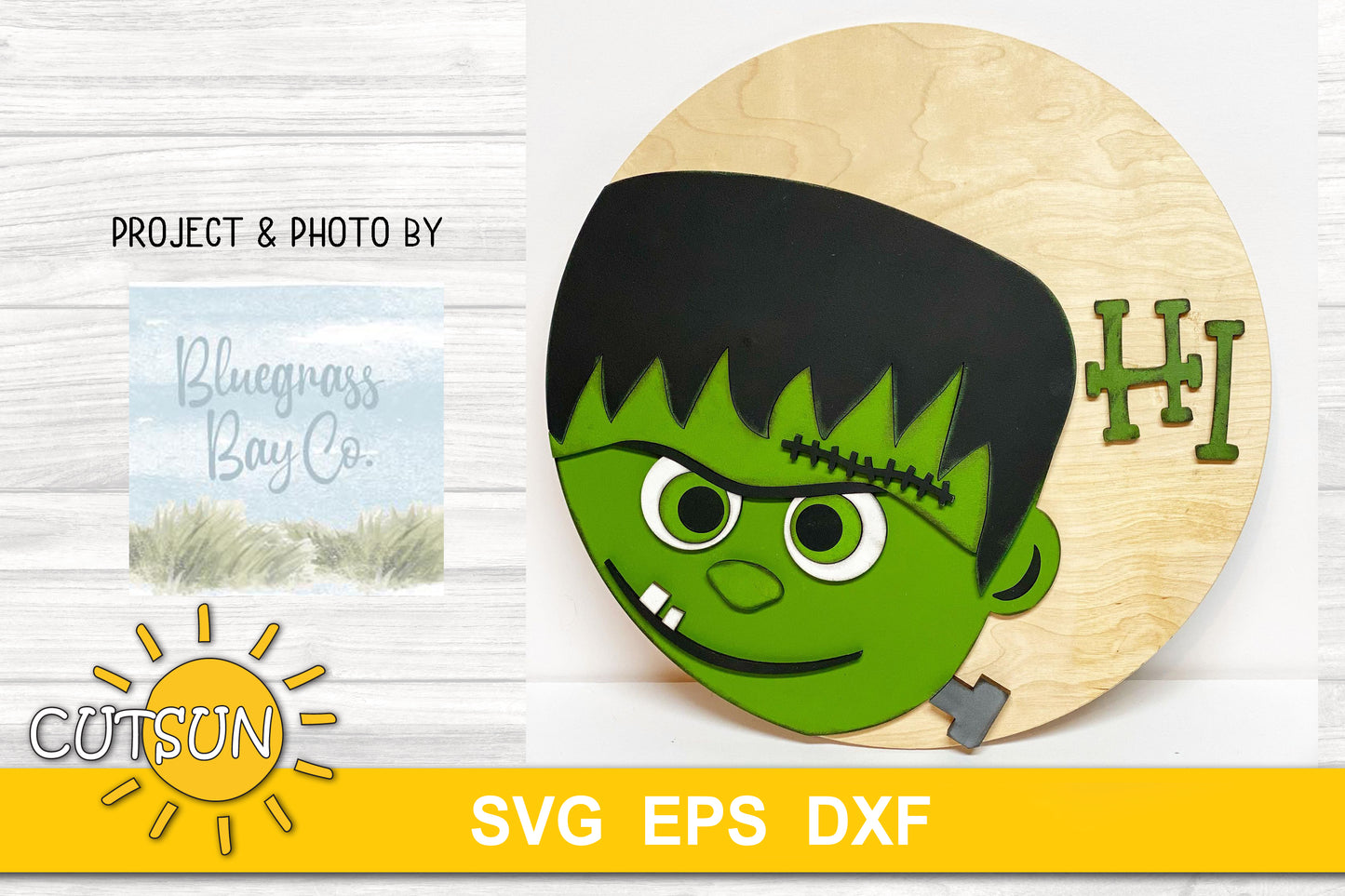 Frankenstein Hi Halloween door hanger svg - laser cut file