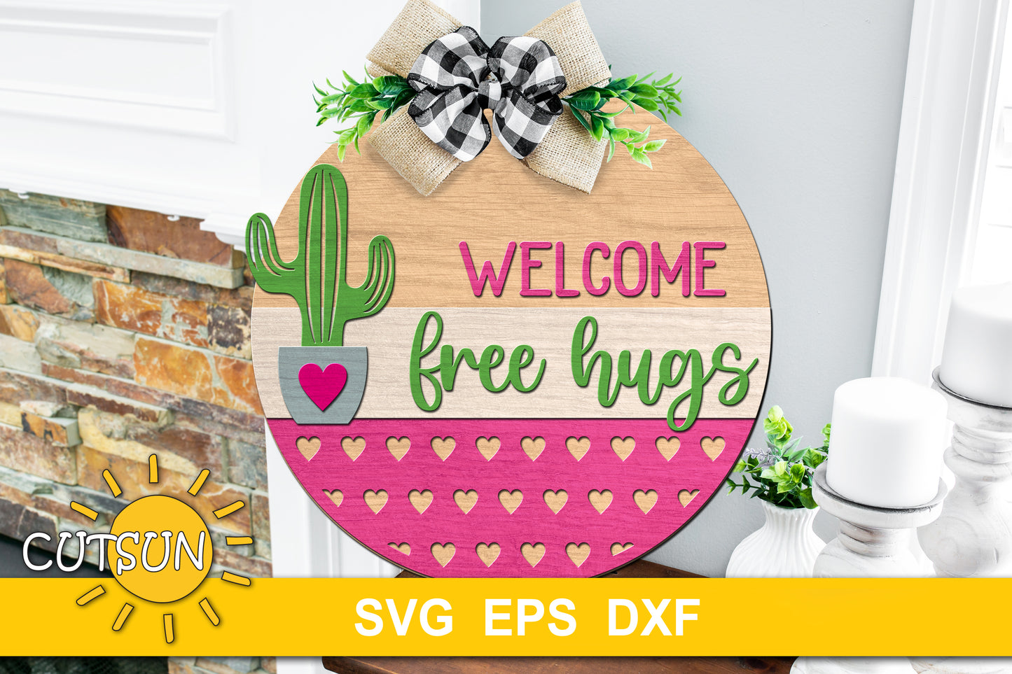 Valentines Day Door hanger svg | Cactus Free Hugs Door hanger svg