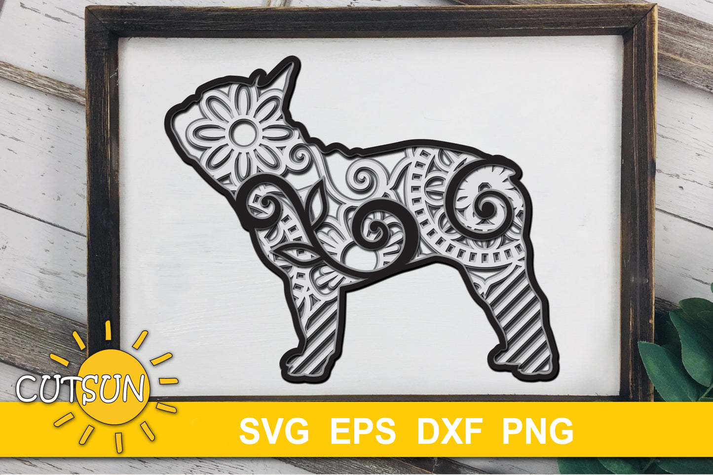 3D Layered French Bulldog SVG