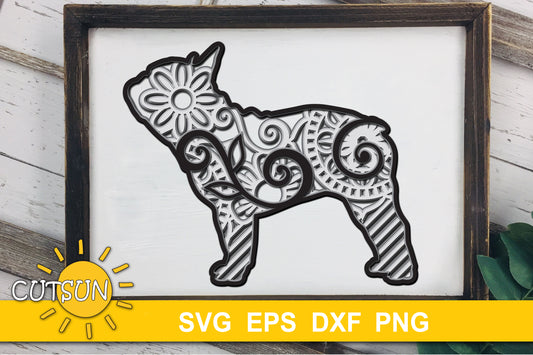3D Layered French Bulldog SVG