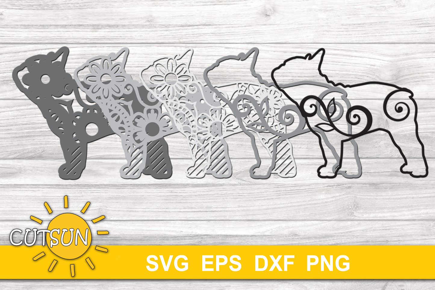3D Layered French Bulldog SVG