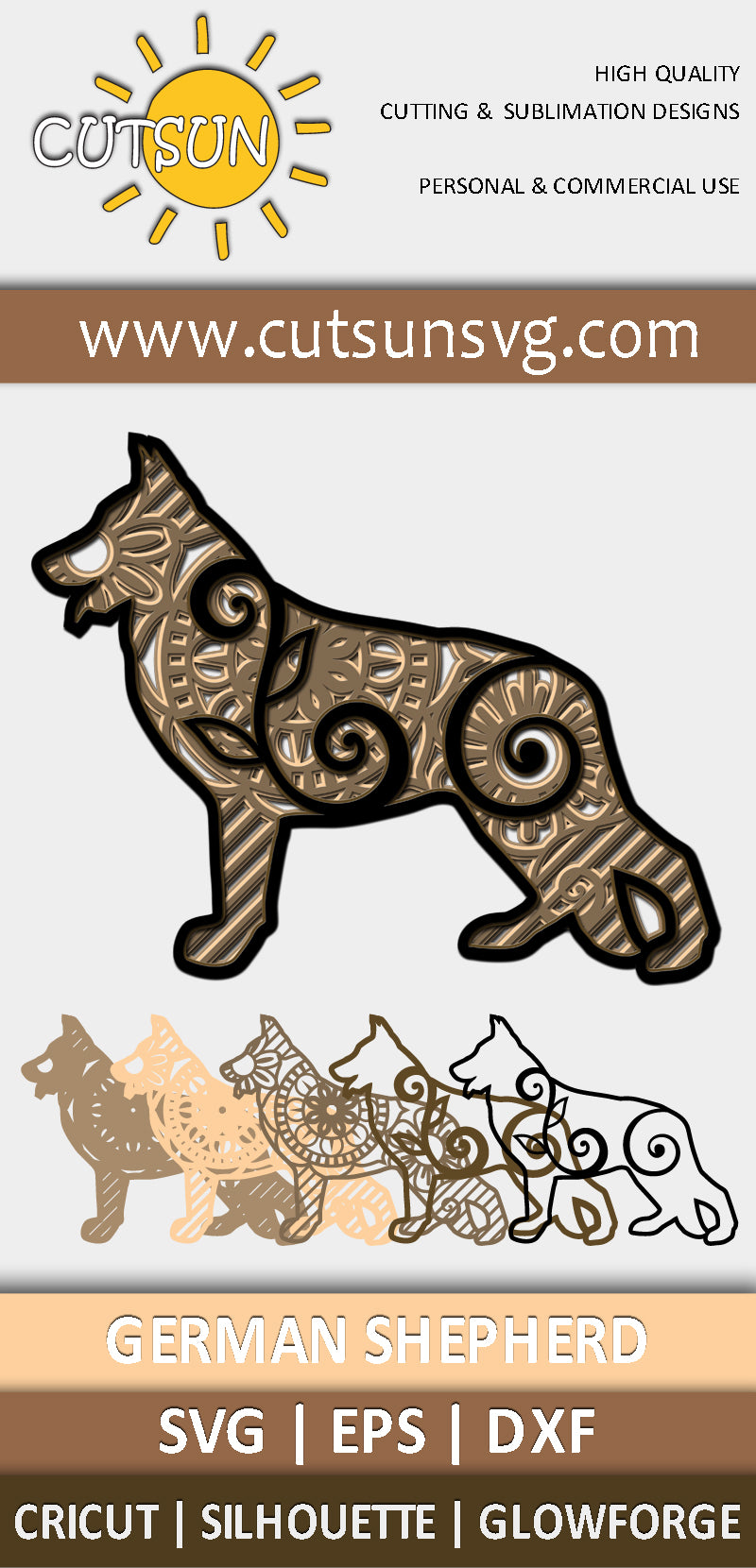 3D Layered German Shepherd SVG