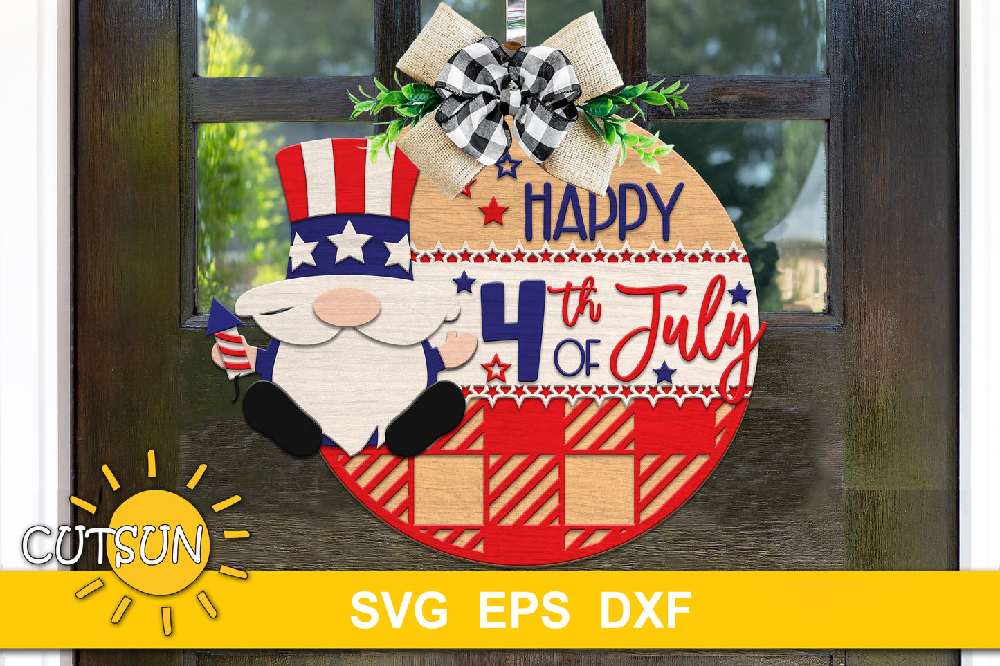 Patriotic Gnome Door Hanger SVG | Happy 4th of July SVG