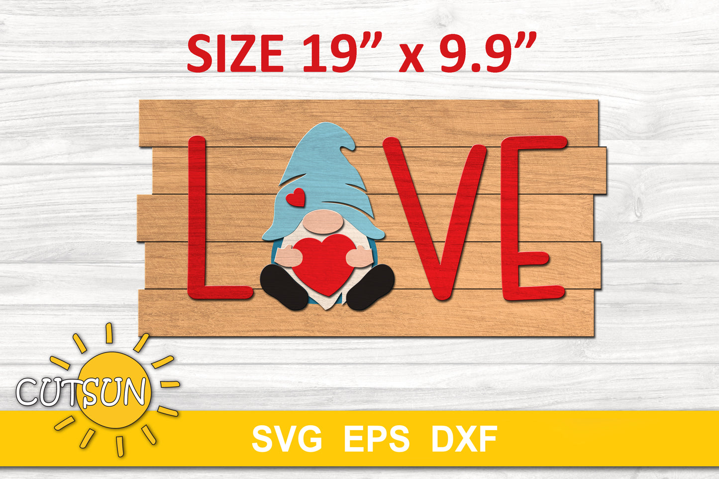 Love Gnome Shiplap Heart Sign SVG | Valentine's day Gnome SVG | Valentines Door Hanger svg