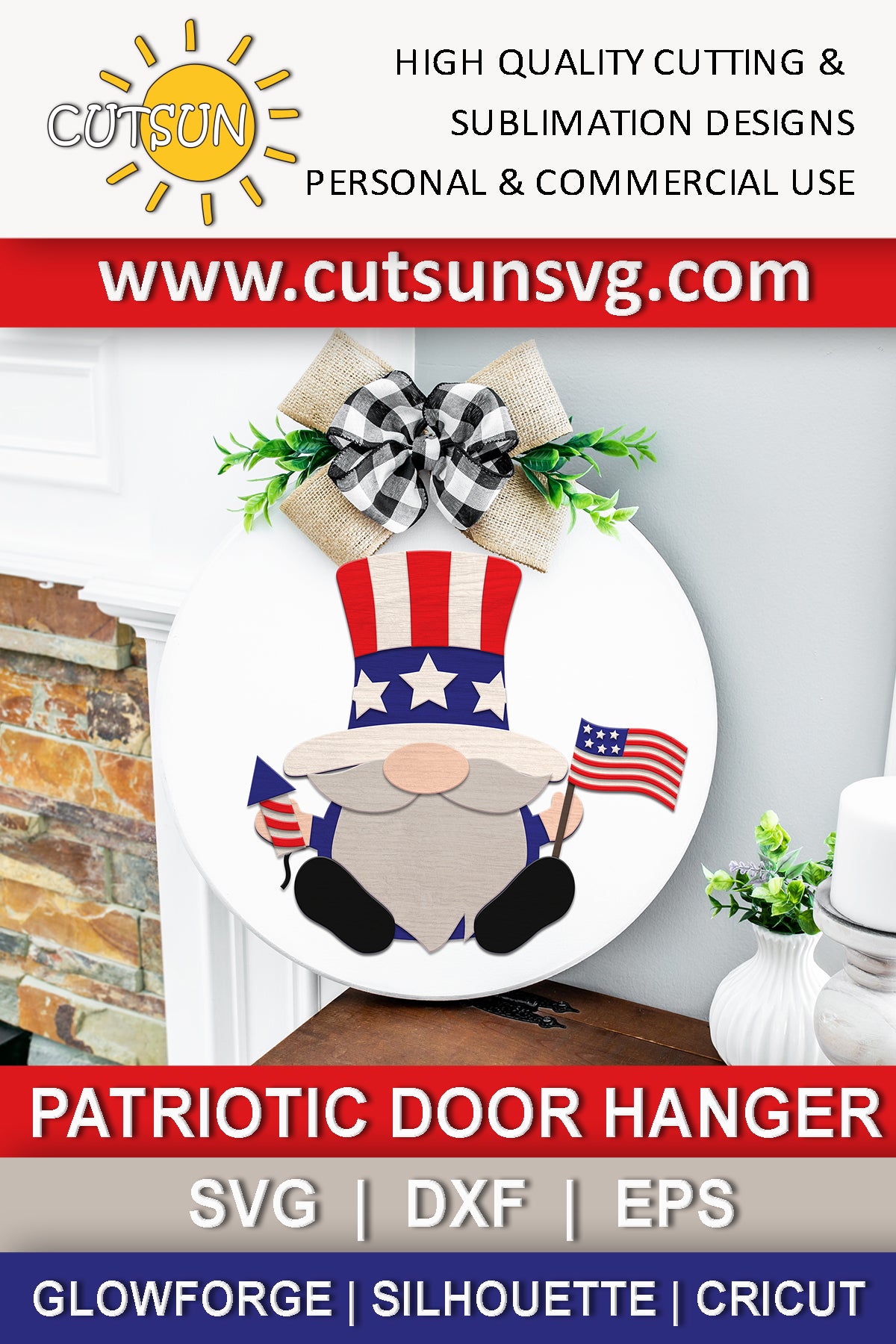 Patriotic Gnome Door Hanger SVG