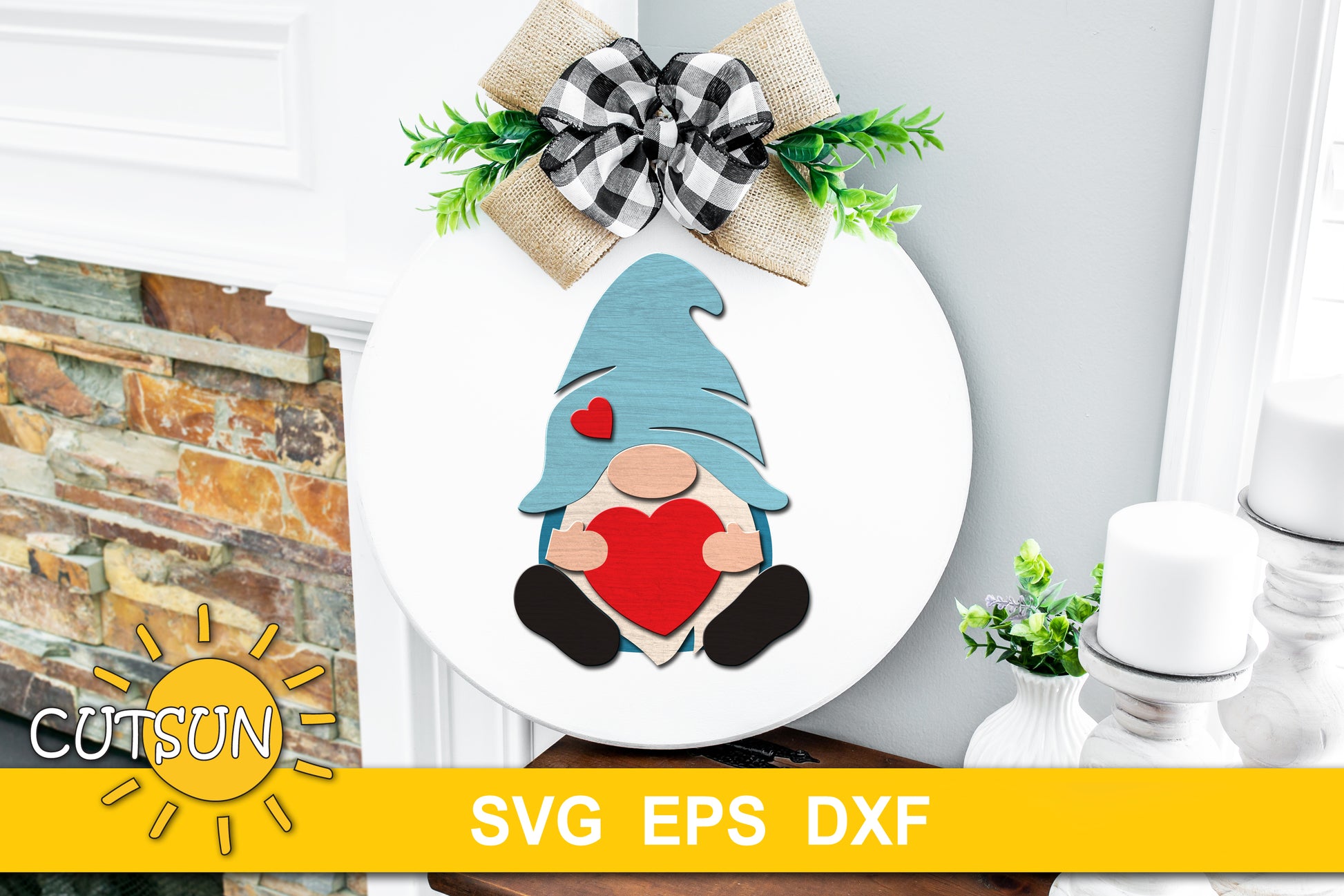 Valentines day Gnome Welcome door hanger svg