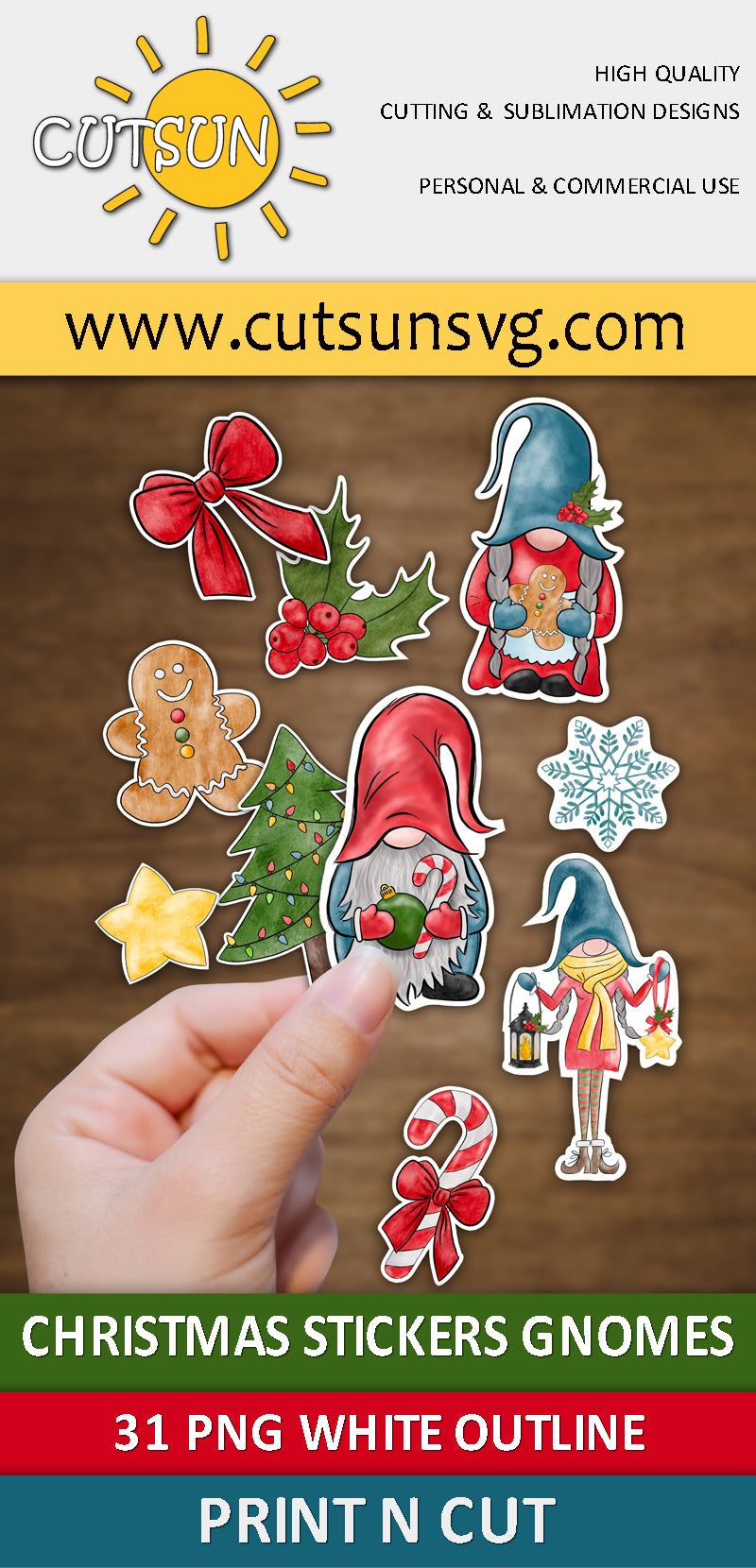 Christmas Stickers Gnomes for Print n Cut