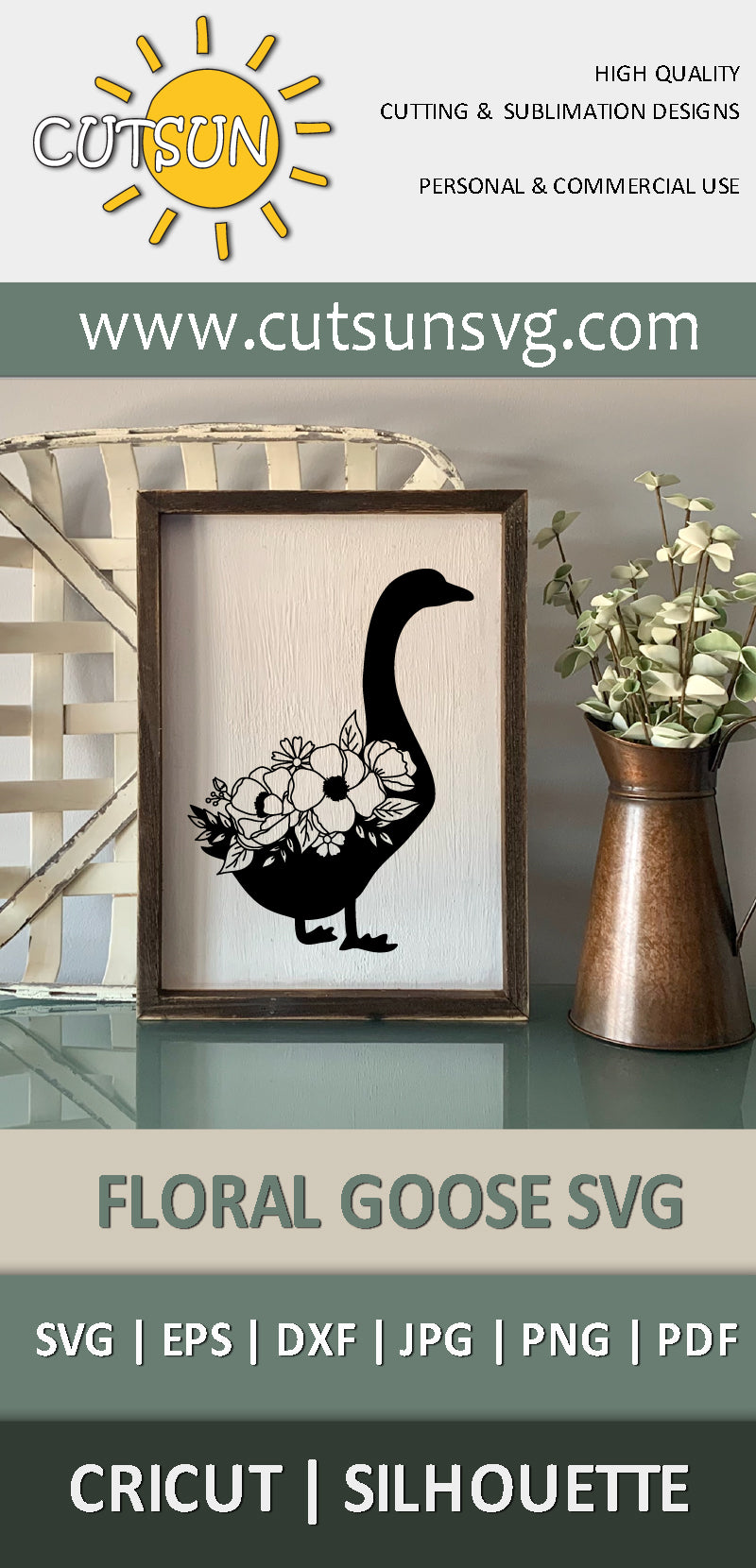 Floral Goose SVG | Goose SVG | Farmhouse SVG