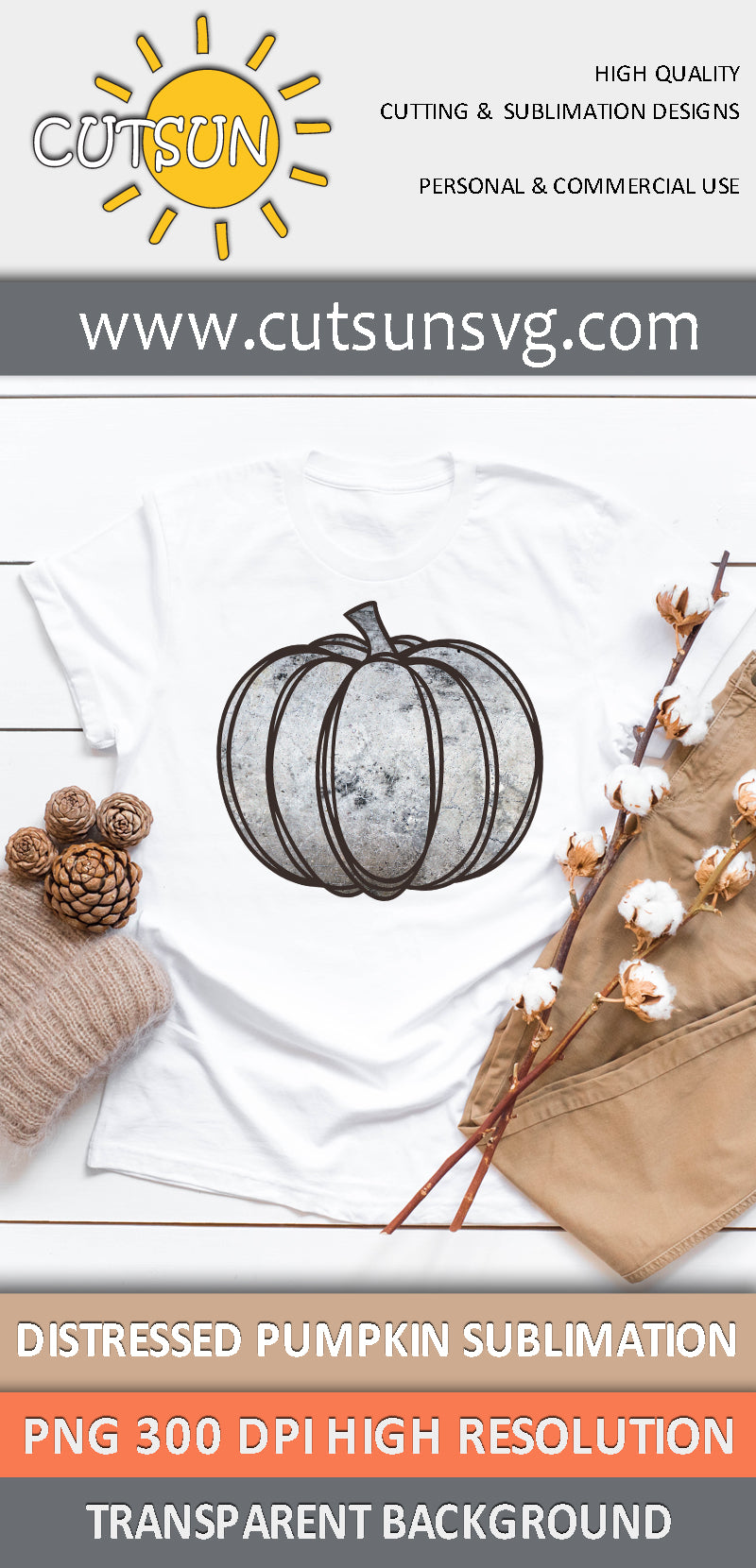 Distressed Pumpkin Sublimation Design