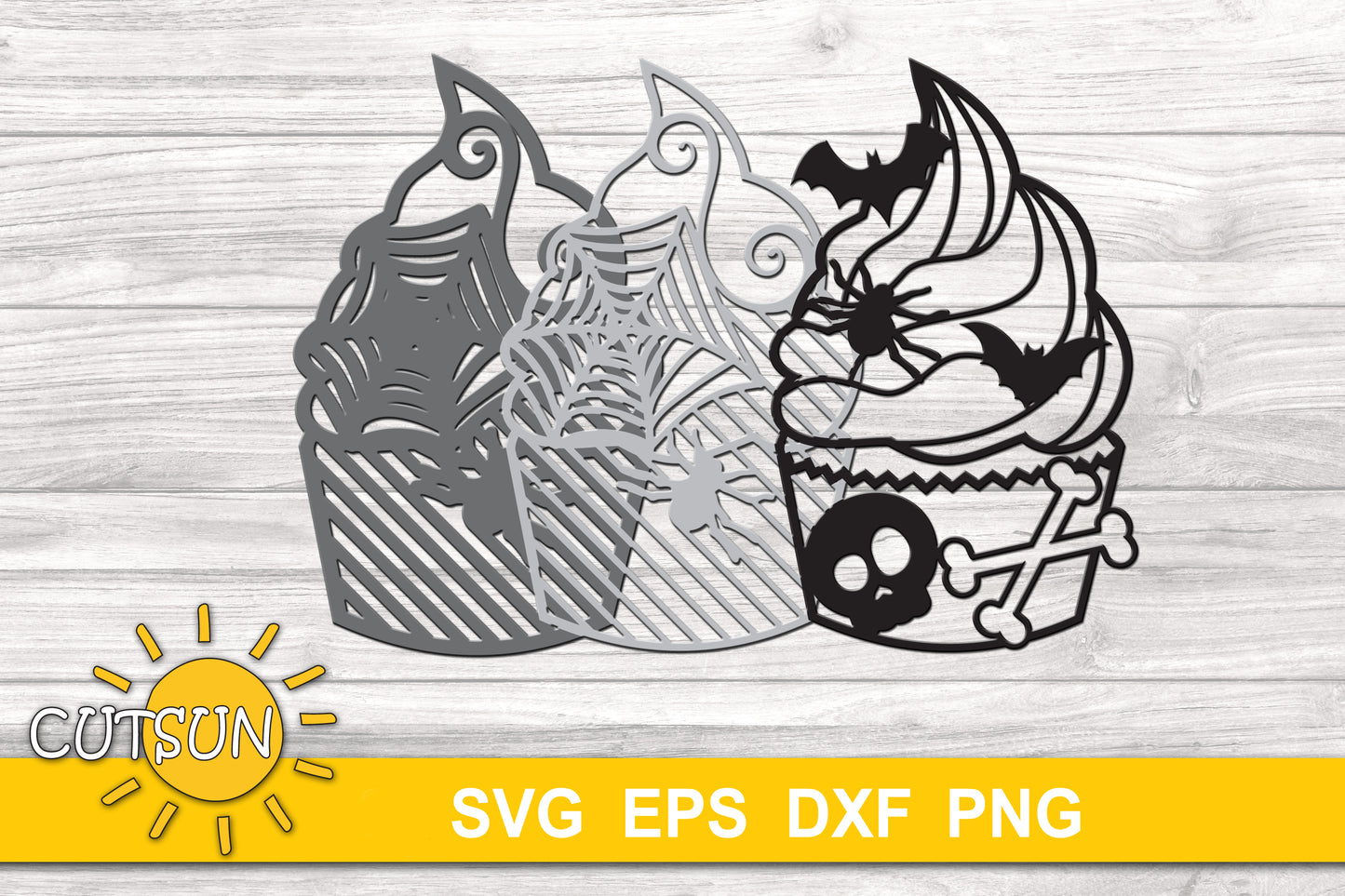 3D Layered Halloween Cupcake SVG