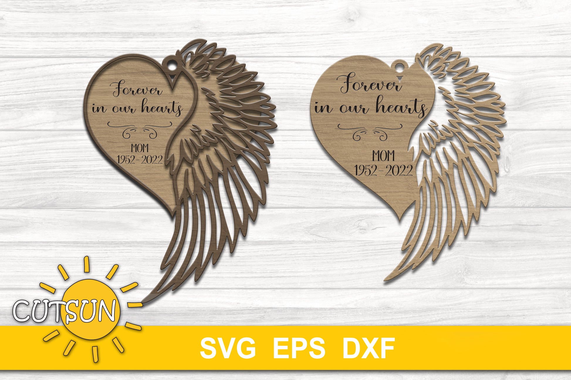 Memorial Christmas ornament SVG - heart and angel wing