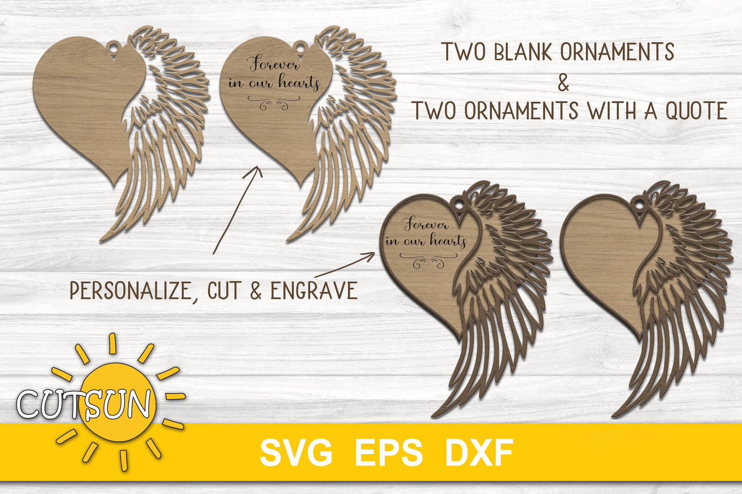 Memorial Christmas ornament SVG - heart and angel wing