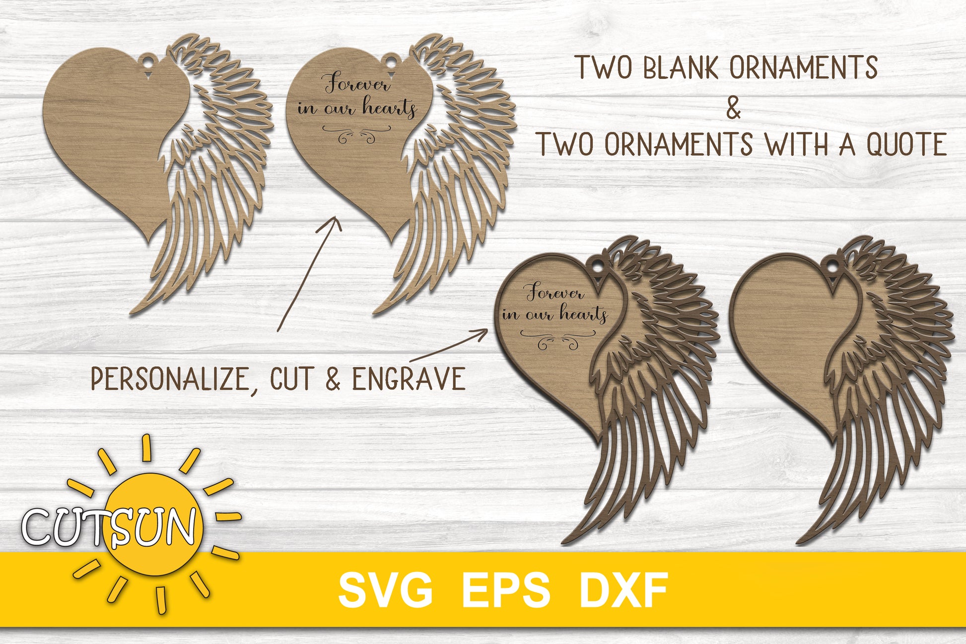 Memorial Christmas ornament SVG - heart and angel wing