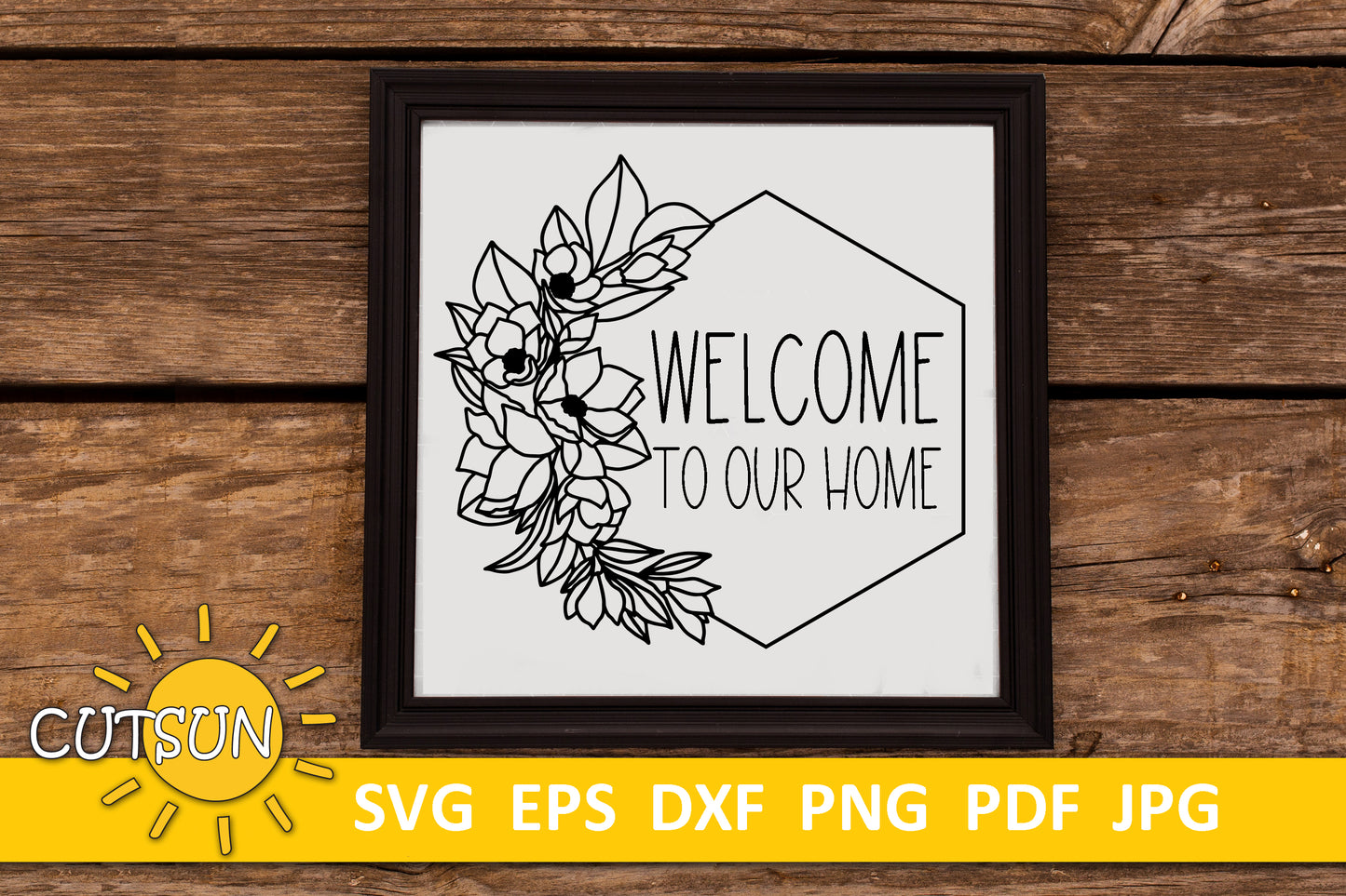 Floral Hexagon Frame Magnolia SVG