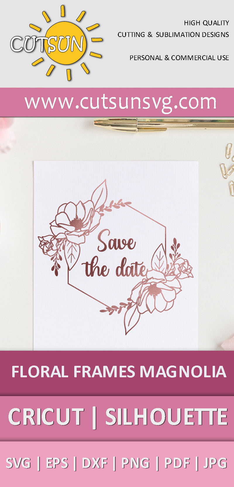 Floral Frames SVG Magnolia Hexagon