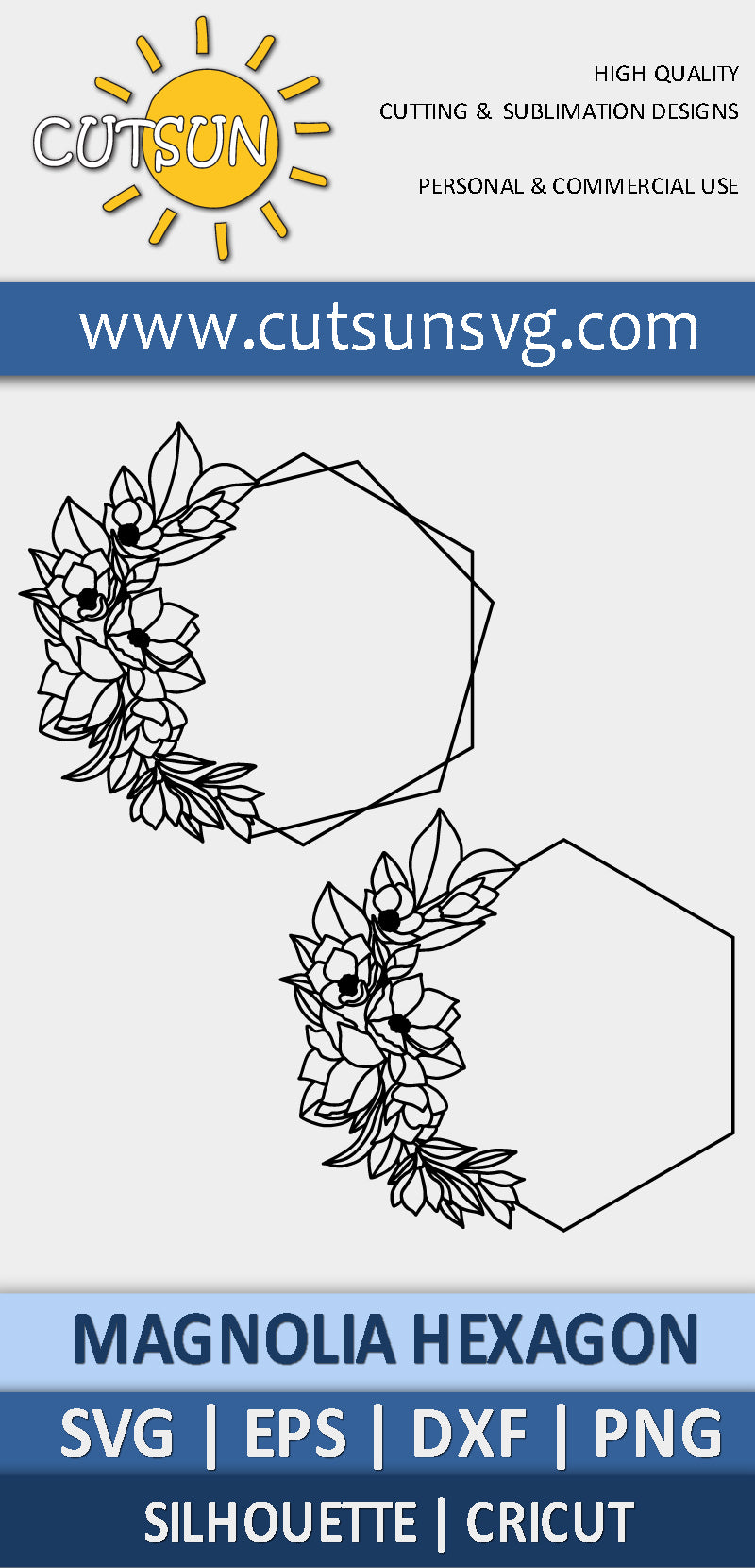 Floral Hexagon Frame Magnolia SVG
