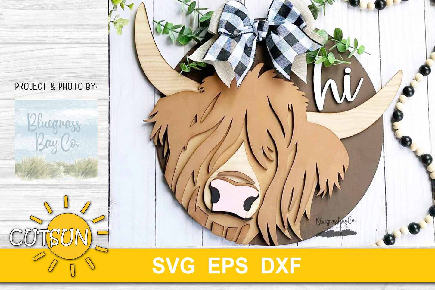 Highland cow door hanger svg