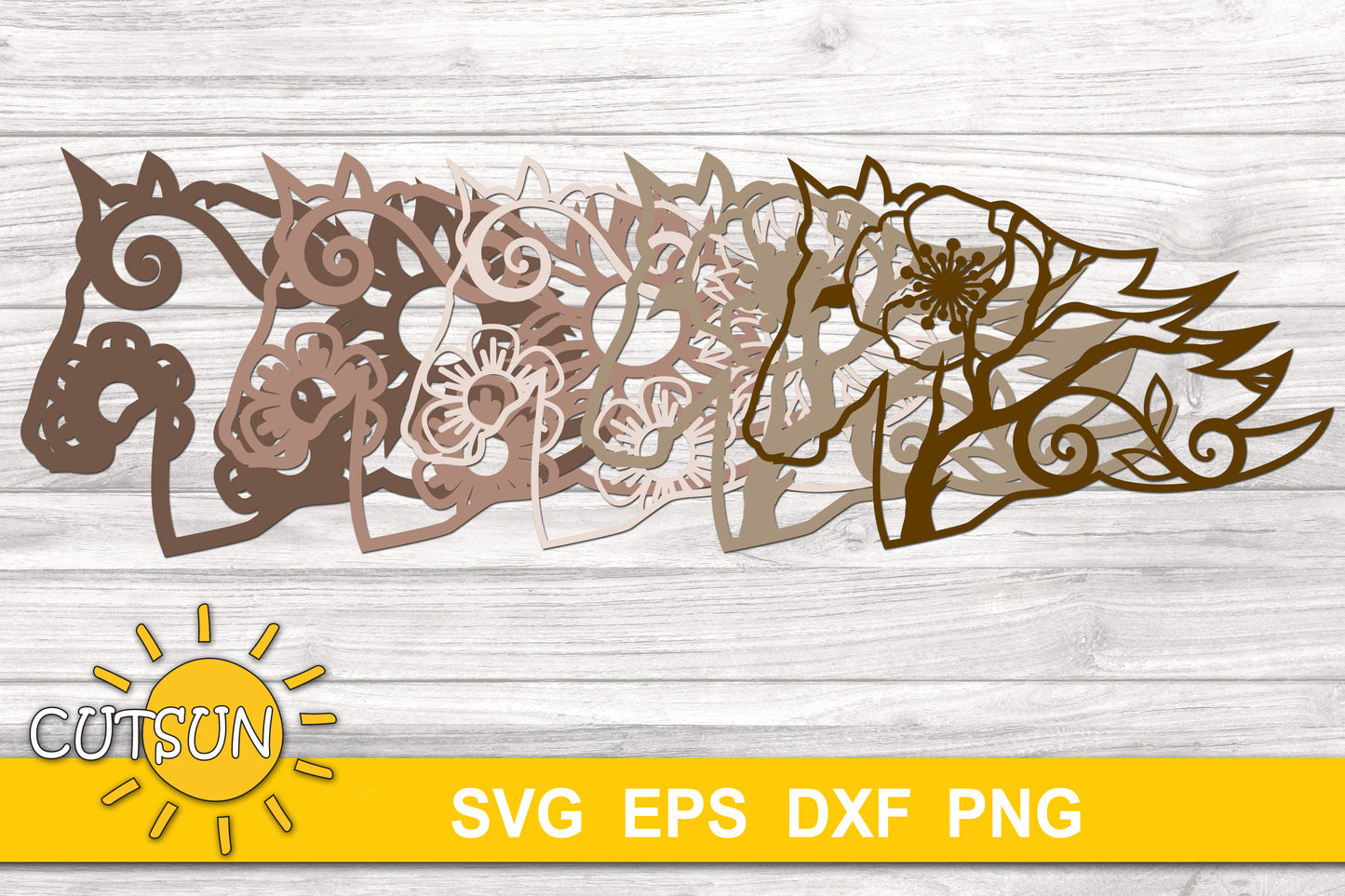 3D Layered Horse with flowers SVG