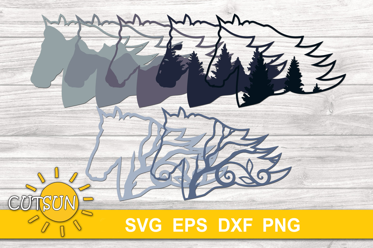 3D Layered Horse Woods background SVG