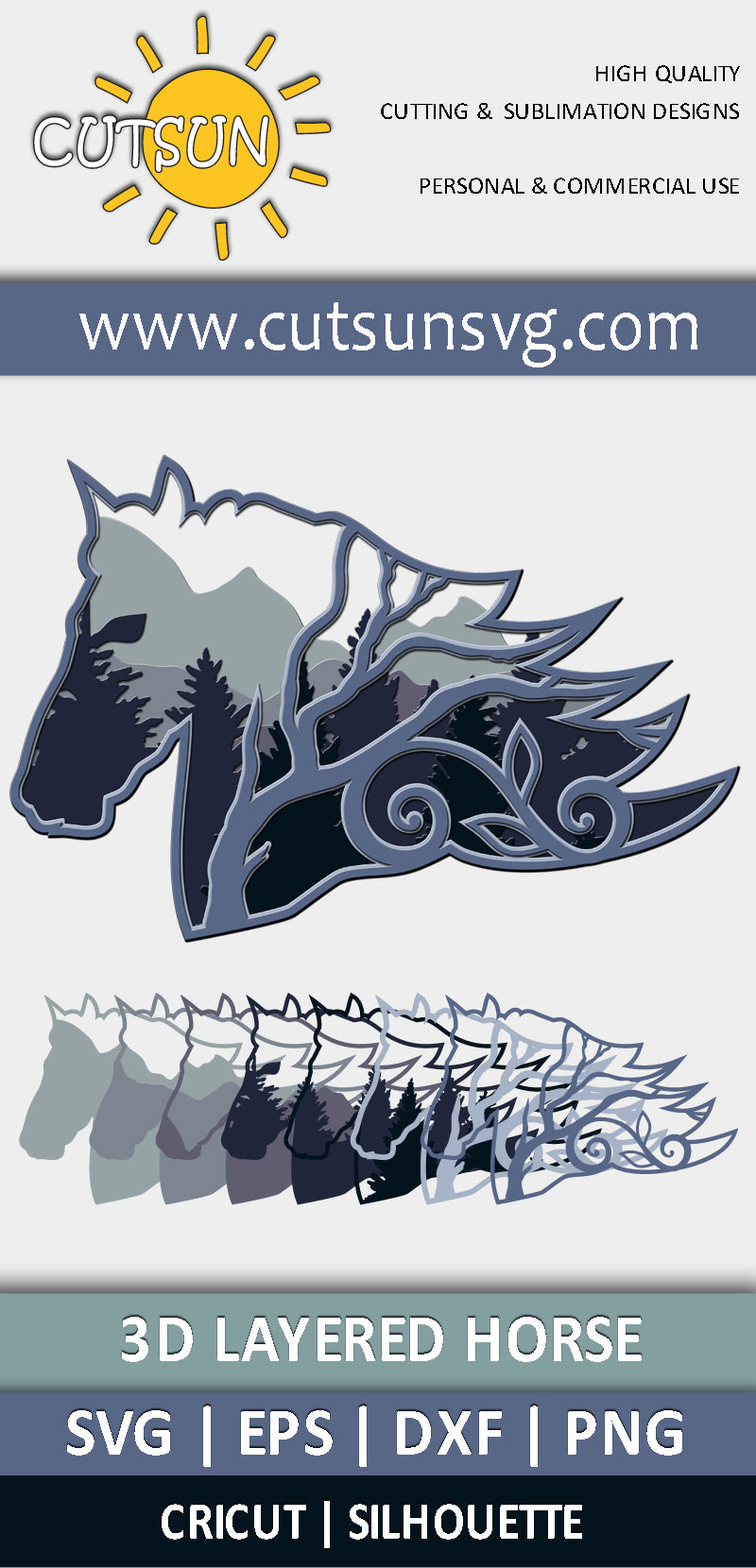 3D Layered Horse Woods background SVG