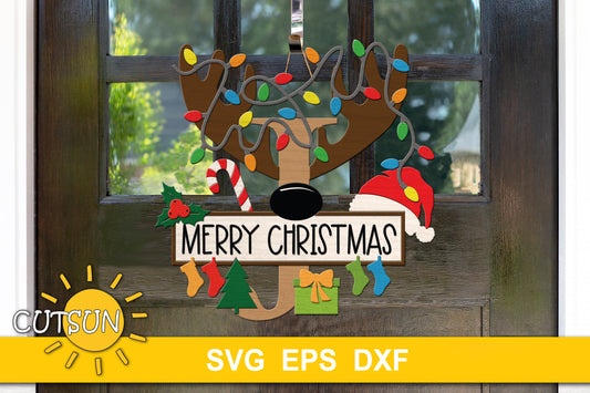 Letter J Christmas monogram door hanger SVG