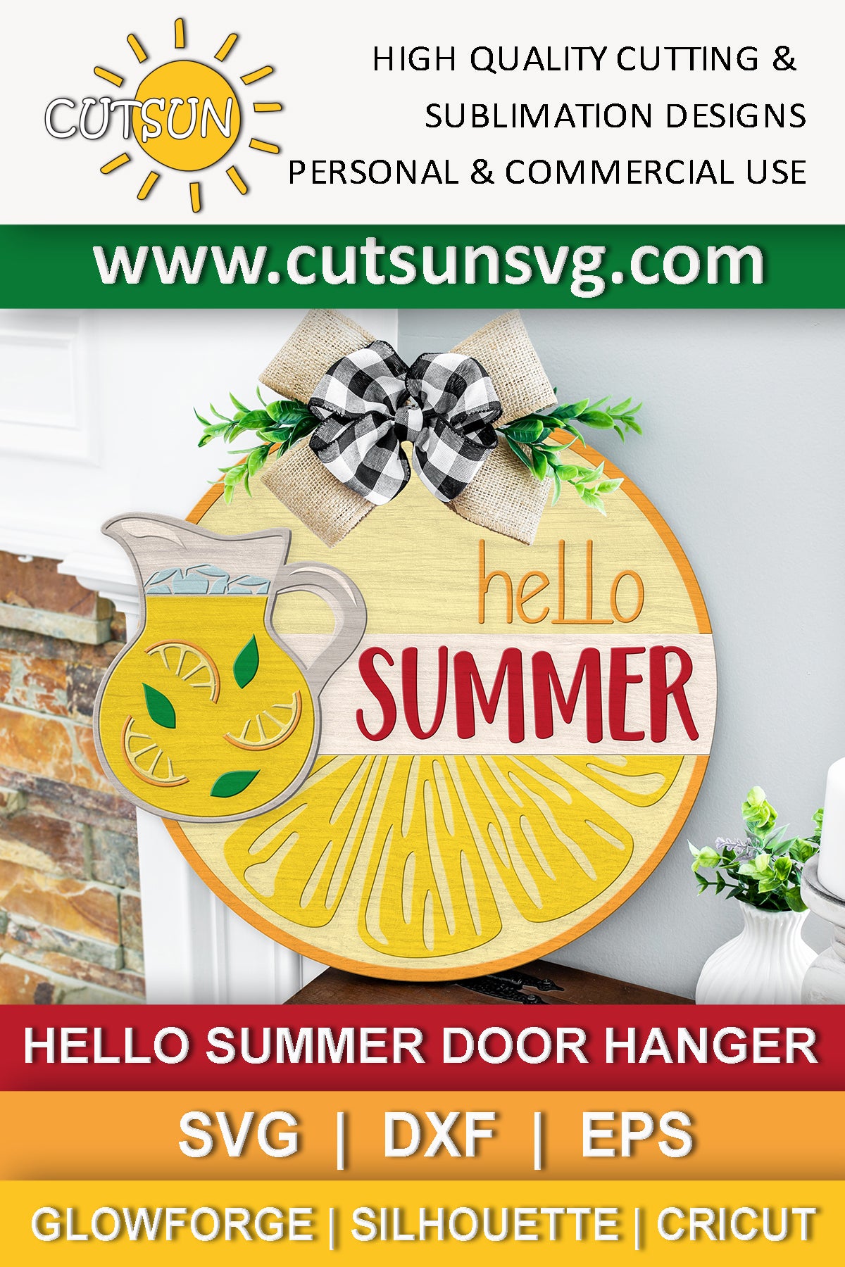 Hello summer door hanger svg | Lemon door hanger SVG