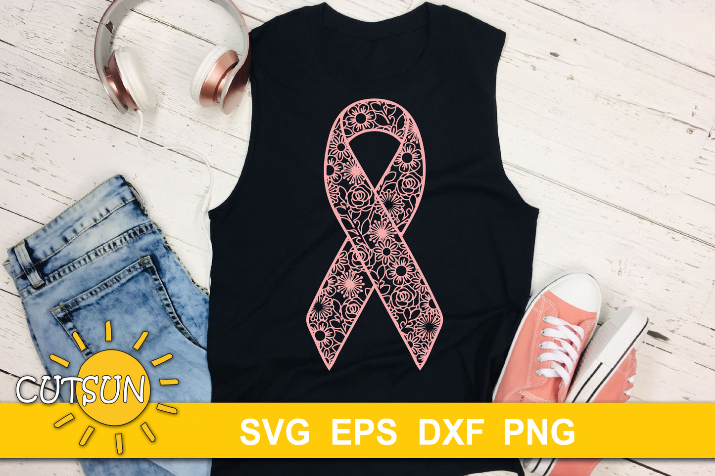 Floral Pink Ribbon SVG