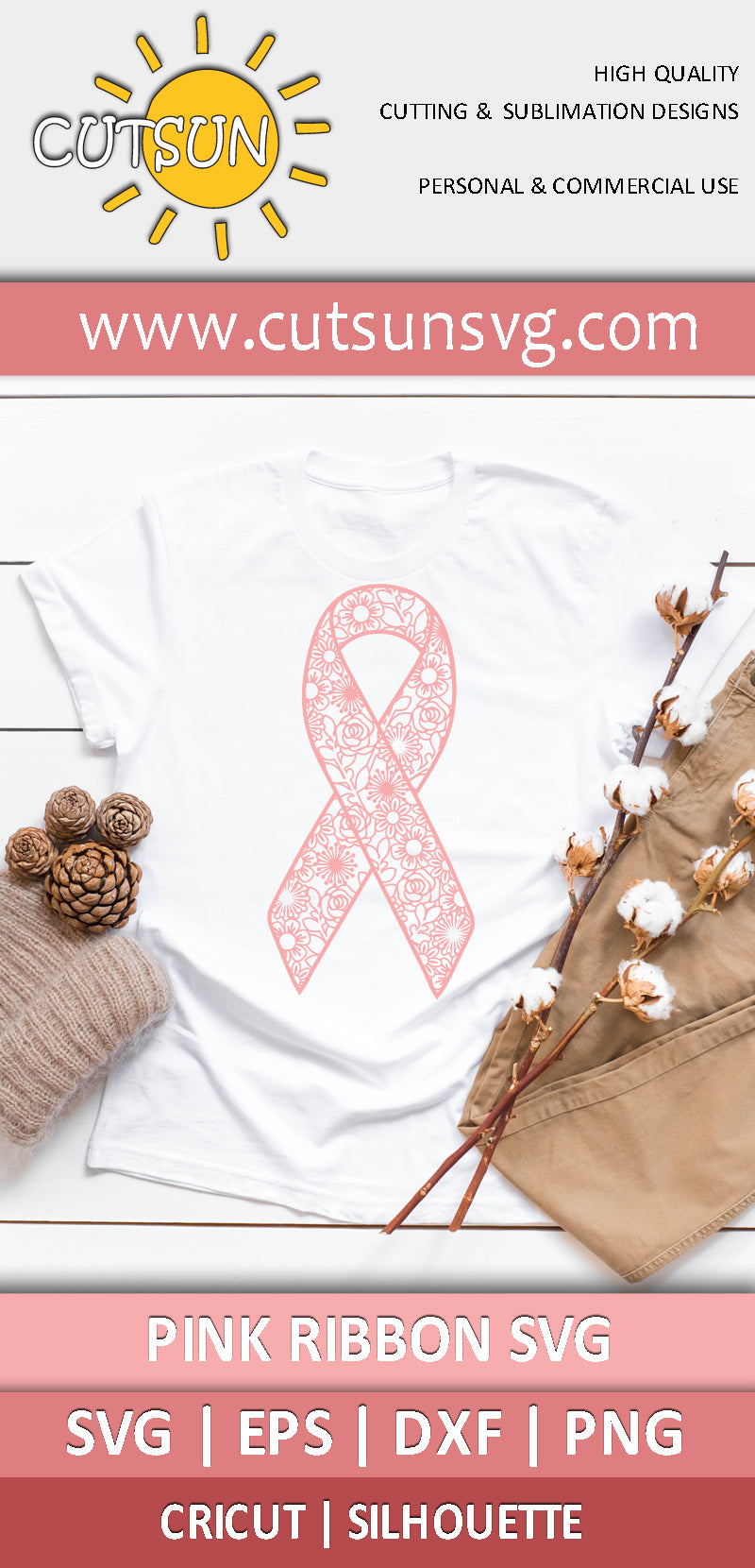 Floral Pink Ribbon SVG