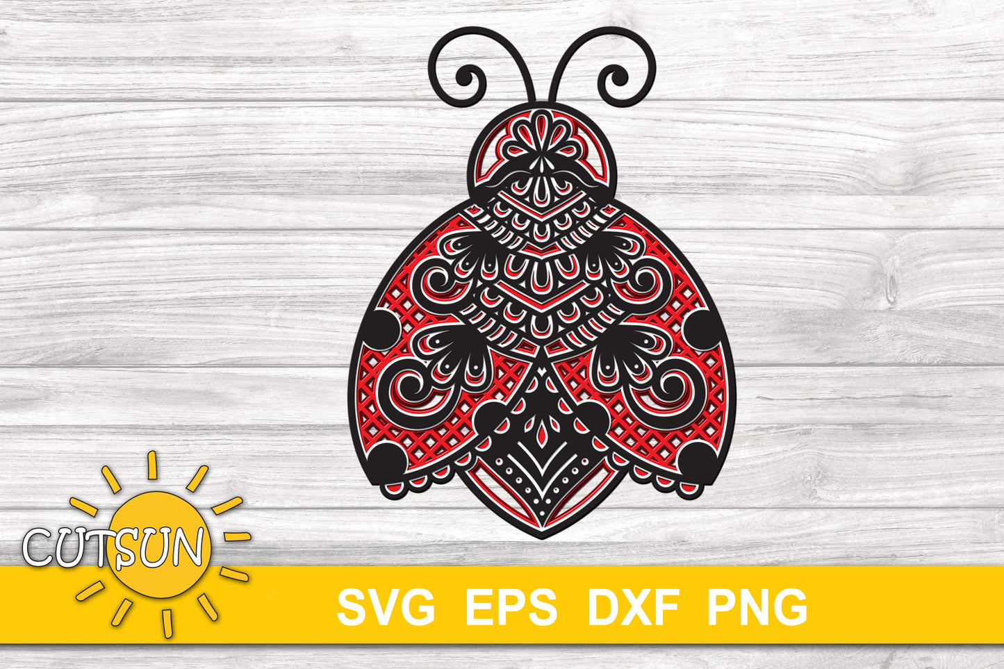 3D Layered Mandala Ladybug SVG | 4 Layers Cut File | Decorative Lady Bug Mandala SVG | Laser Cut File | Cricut svg