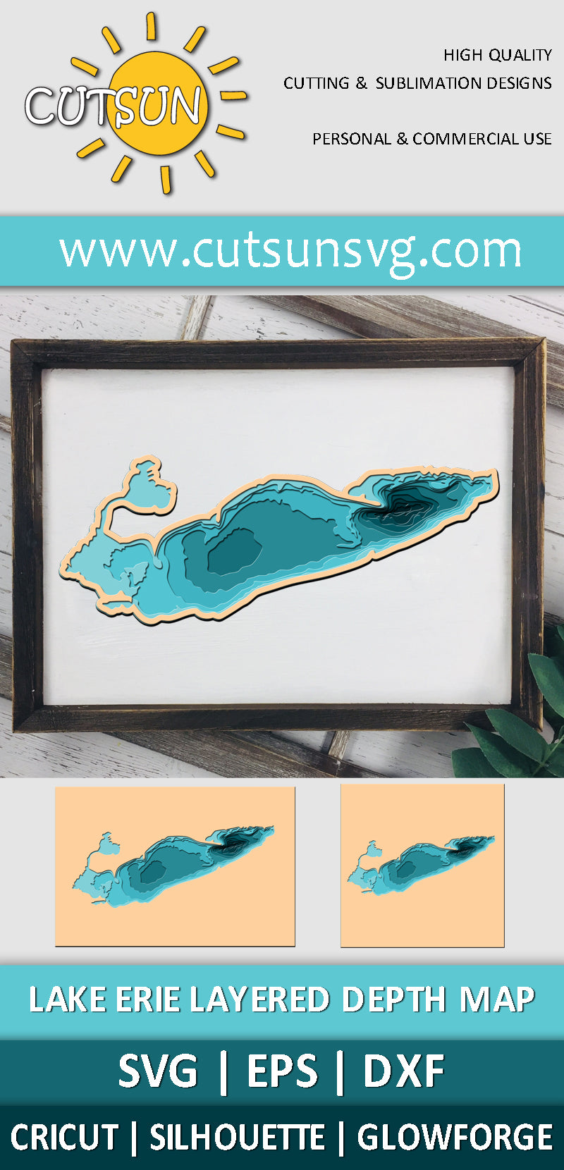 3D Layered Lake Erie Depth Map SVG