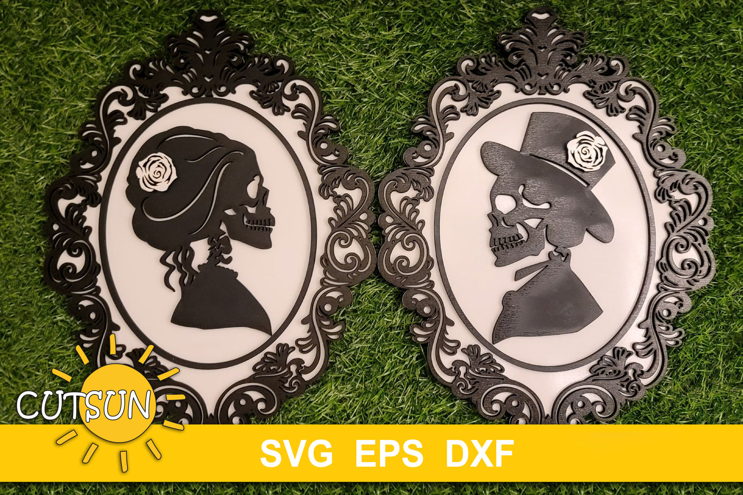 Skulls silhouettes in an oval frame SVG