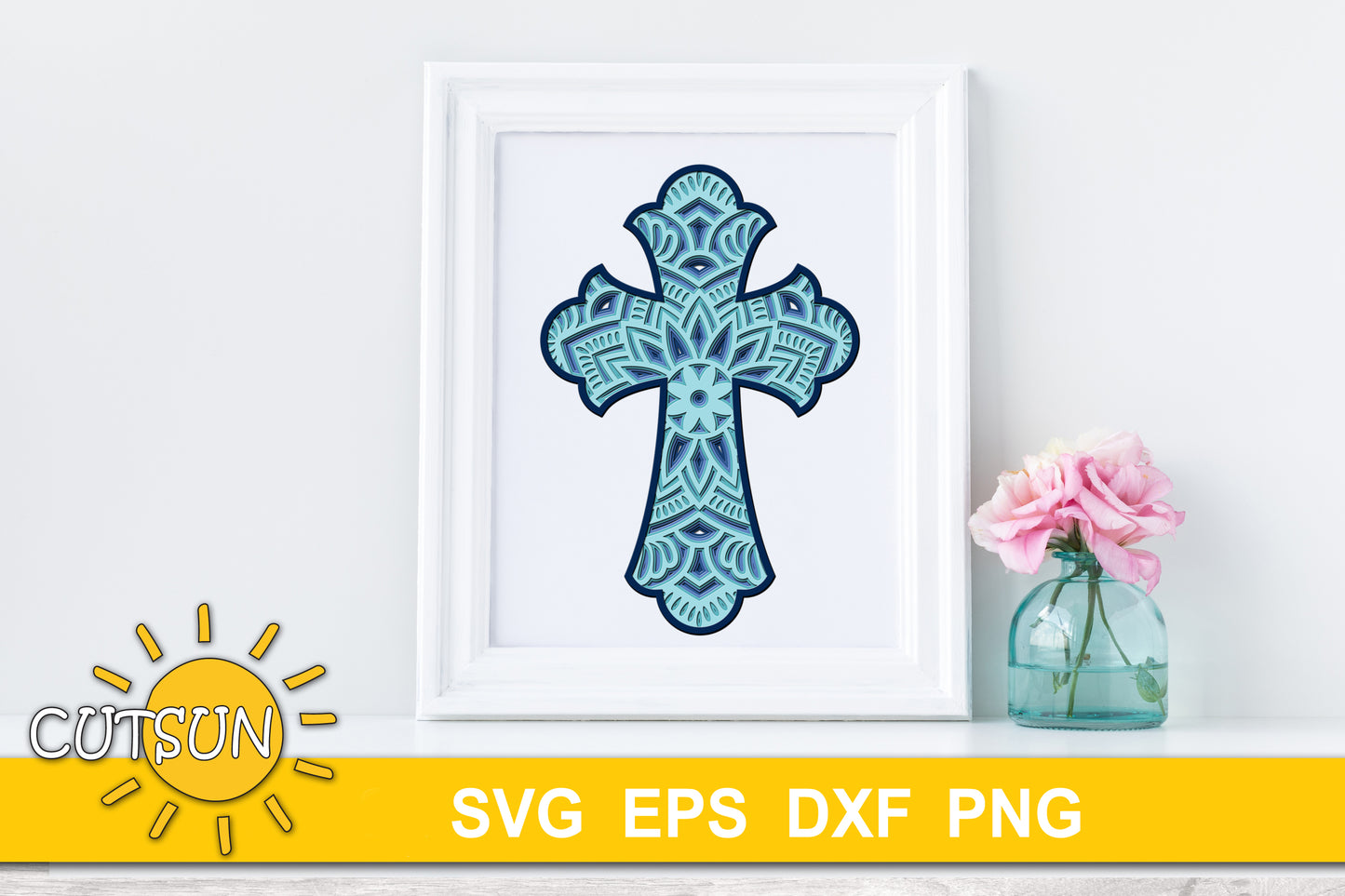 3D Layered Mandala Cross