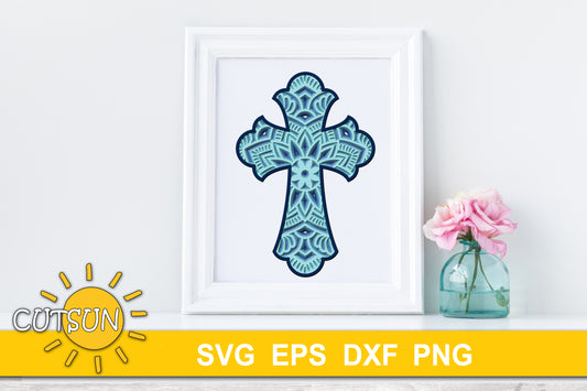 3D Layered Mandala Cross